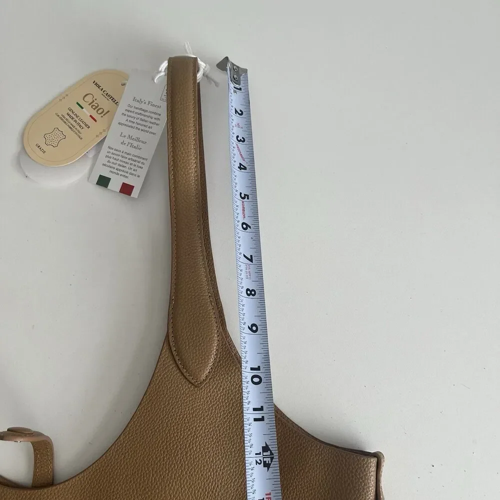 NWT Viola Castellani Tan Leather Hobo Bag Made in Italy Convertible Shopper Tote